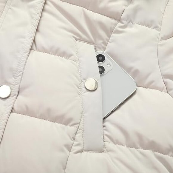 Women Waterproof Long Winter Coat Thickened Down Alternative Beige Puffer Jacket - Picture 5 of 5